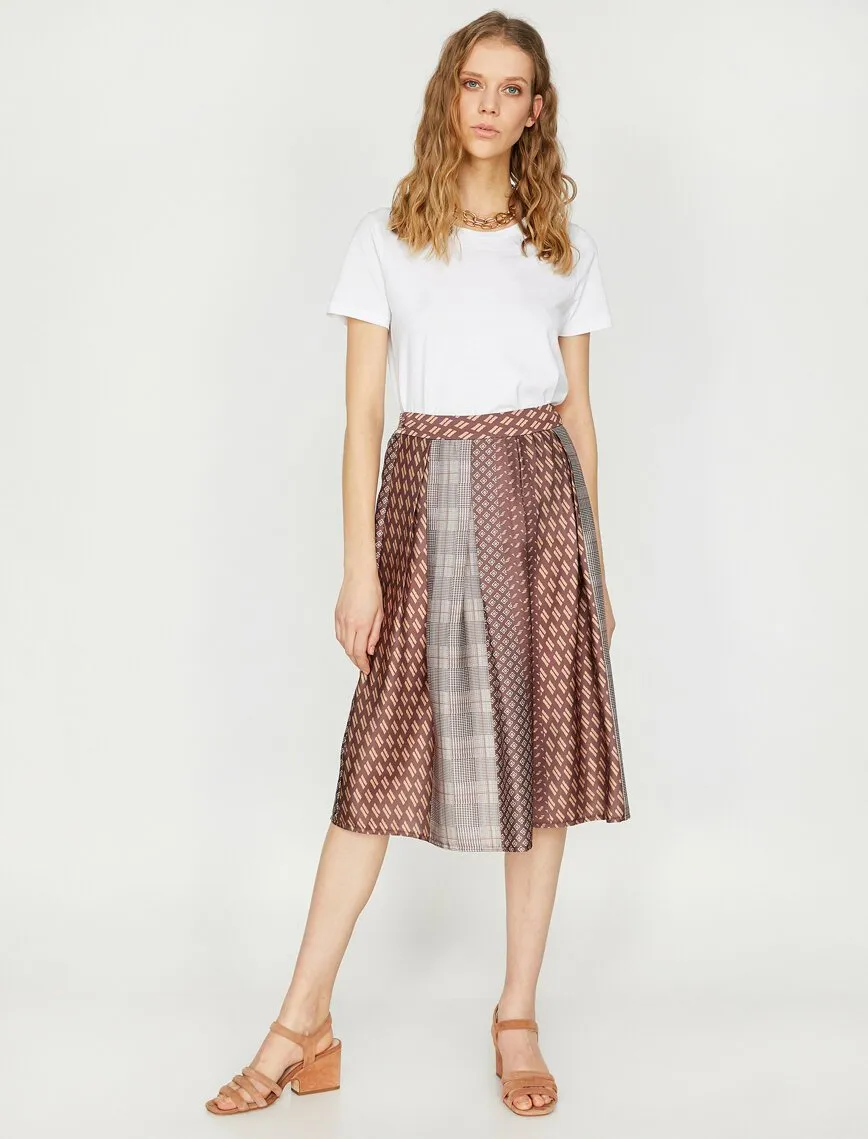 11893 Brown Patterned Midi Skirt