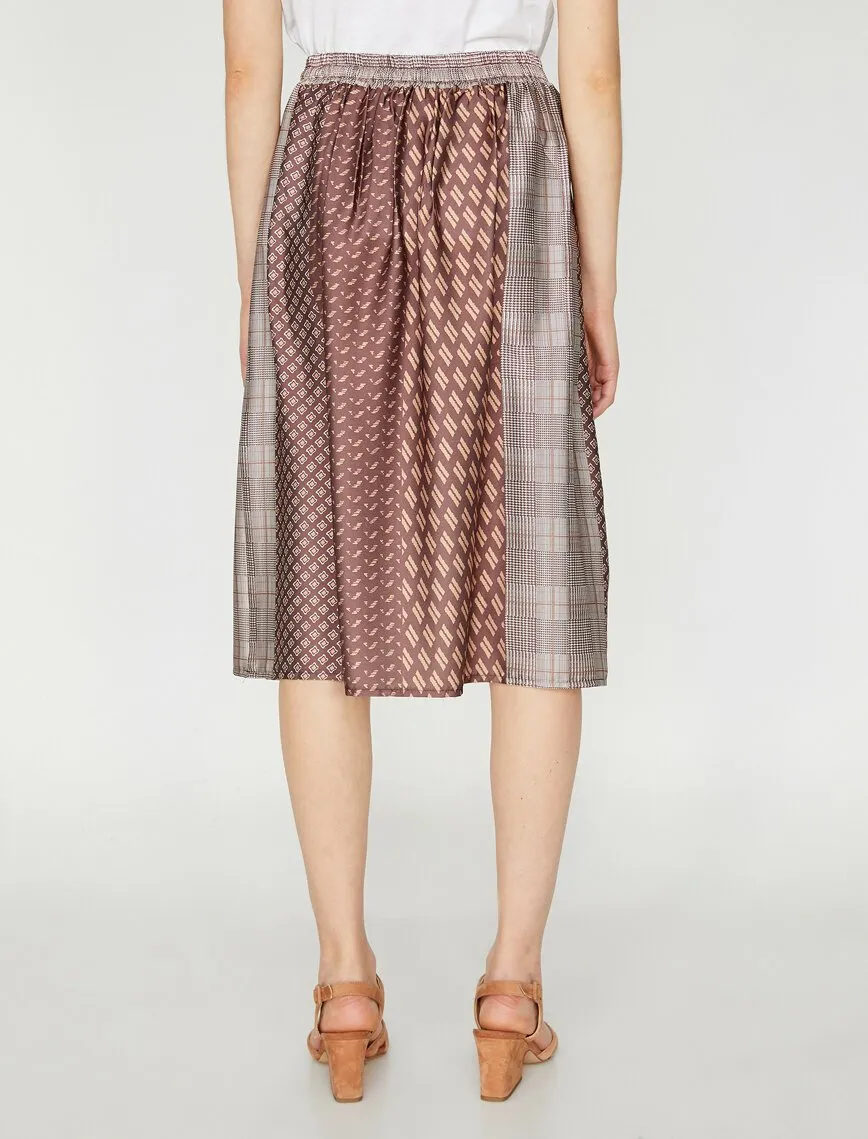 11893 Brown Patterned Midi Skirt