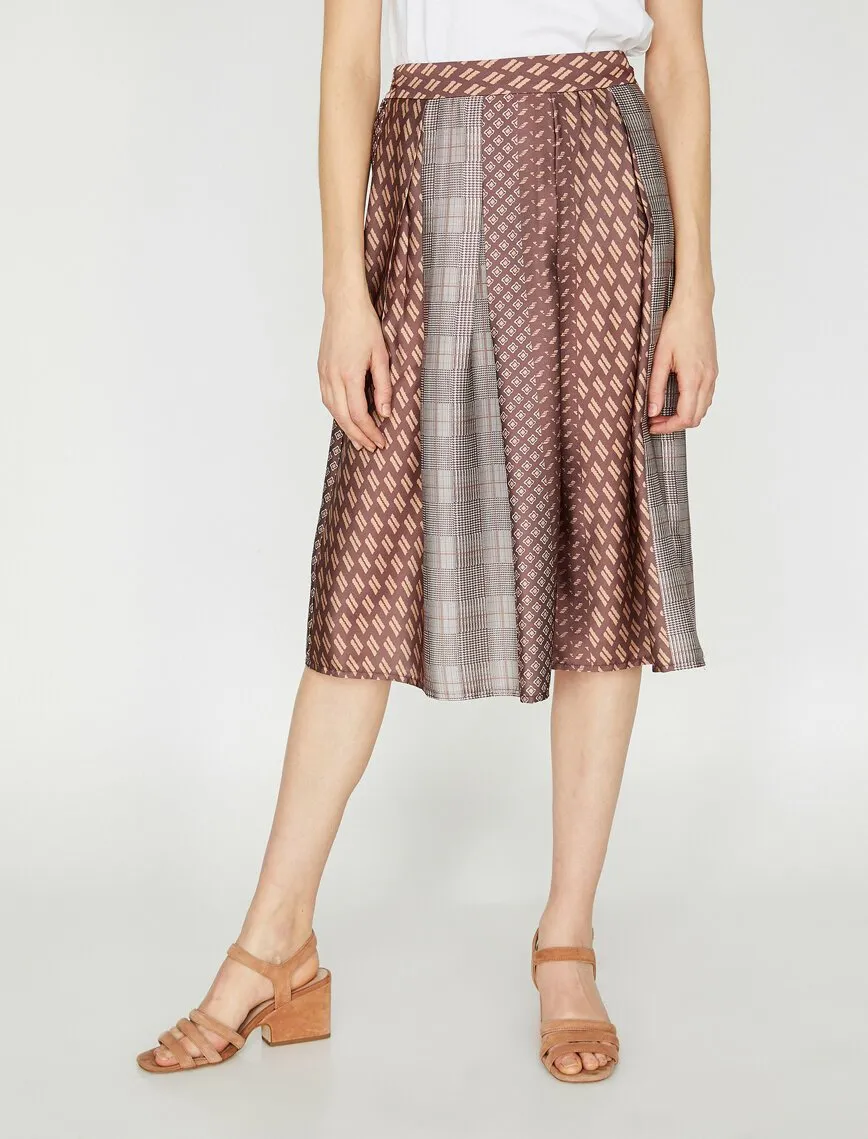 11893 Brown Patterned Midi Skirt