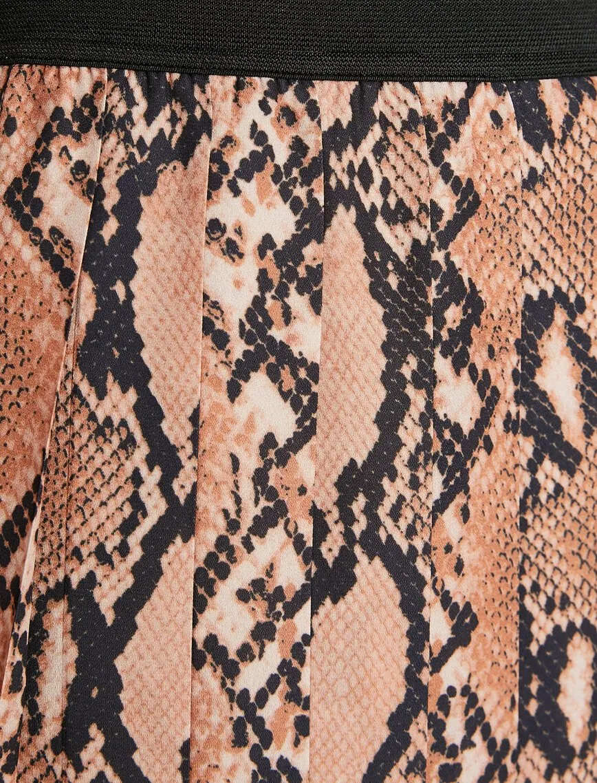 11958 Brown Snake Patterned Midi Skirt