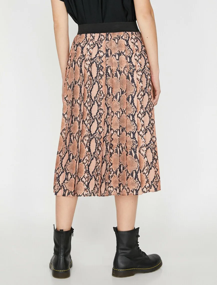 11958 Brown Snake Patterned Midi Skirt