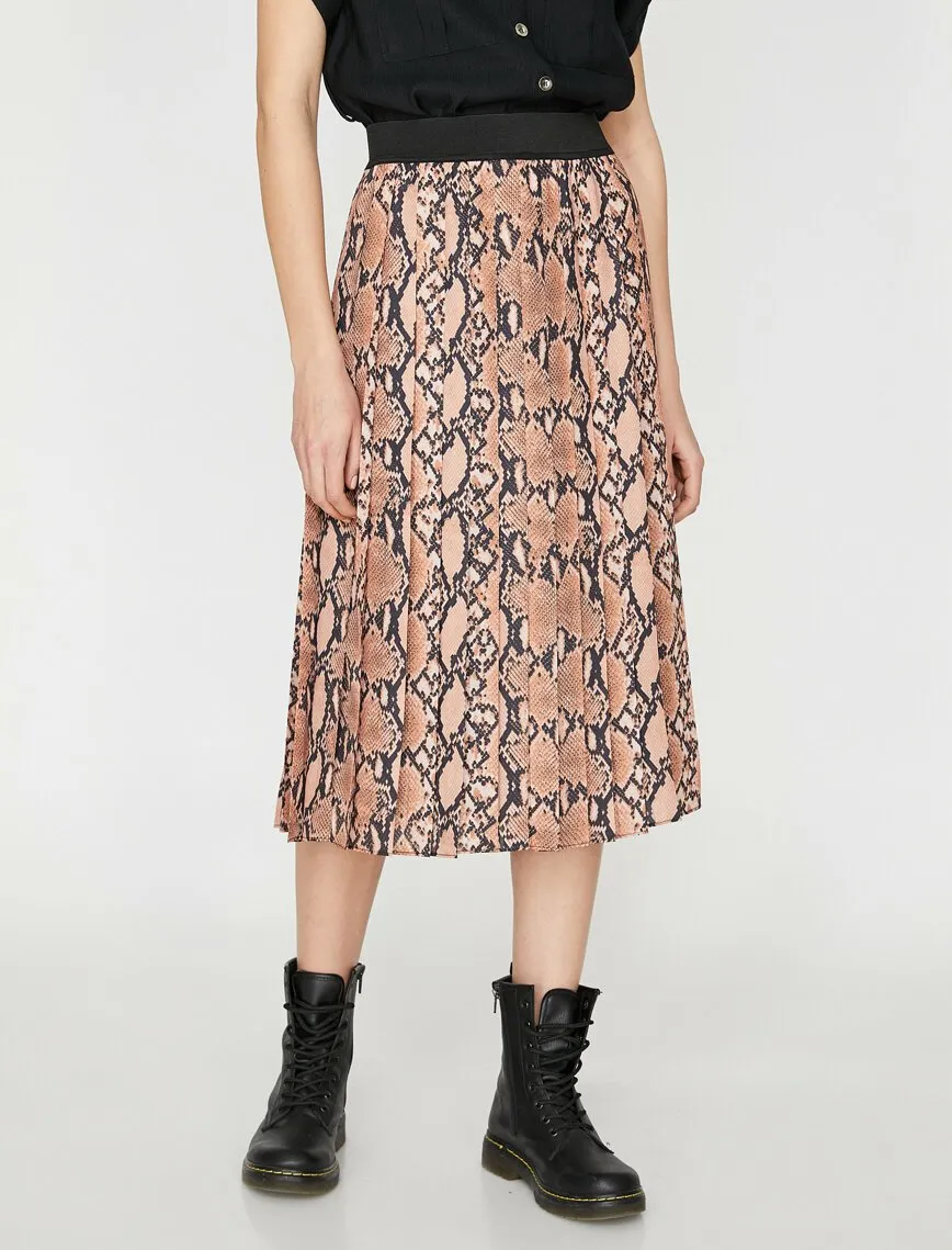 11958 Brown Snake Patterned Midi Skirt