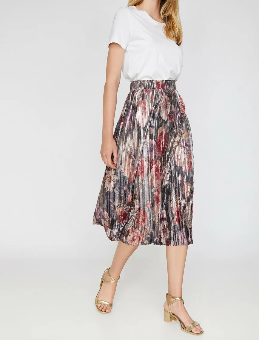 12247 Multi Colour Floral Midi Skirt