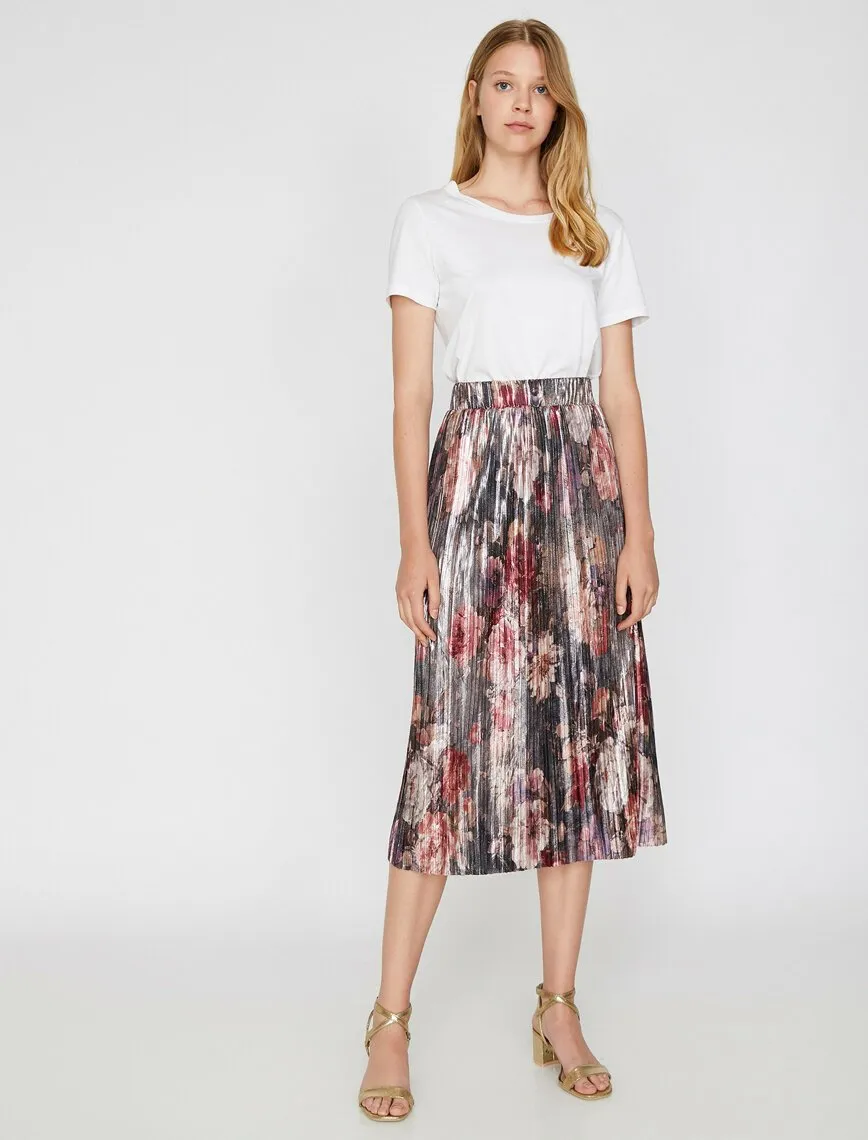 12247 Multi Colour Floral Midi Skirt