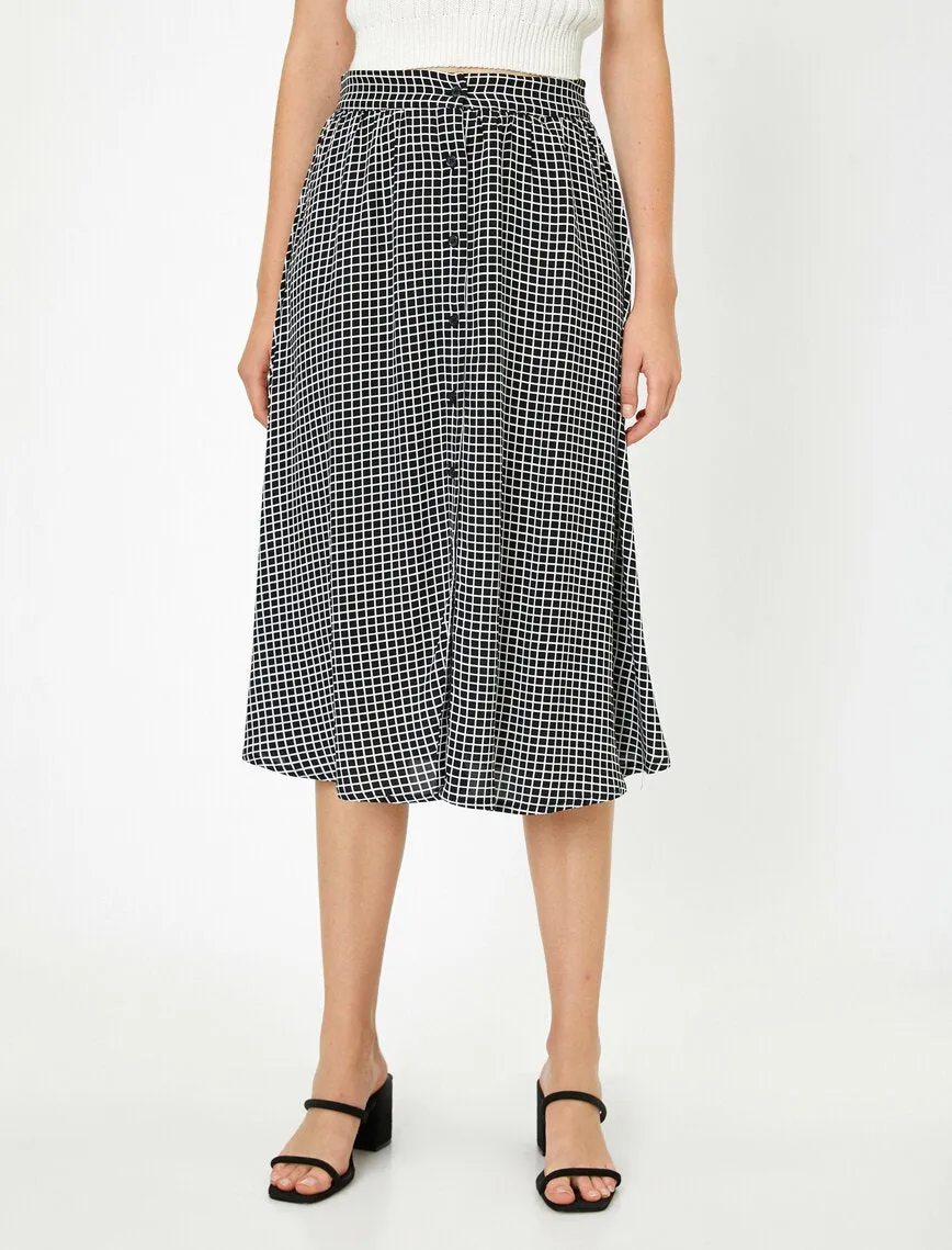 12264 Black Check Midi Skirt