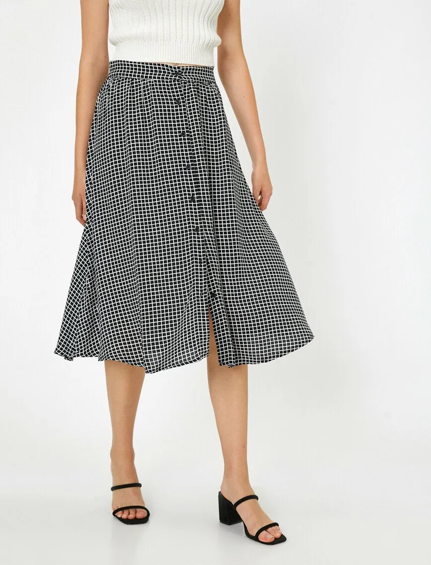 12264 Black Check Midi Skirt