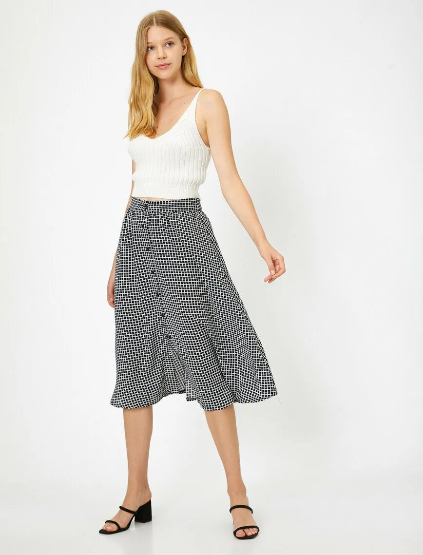 12264 Black Check Midi Skirt