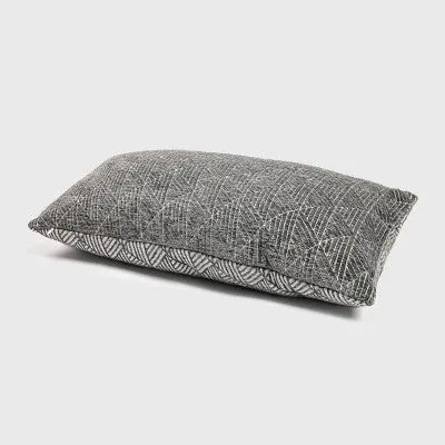 14"x24" Oversized Geometric Chenille Woven Jacquard Reversible Lumbar Throw Pillow Charcoal Gray - freshmint