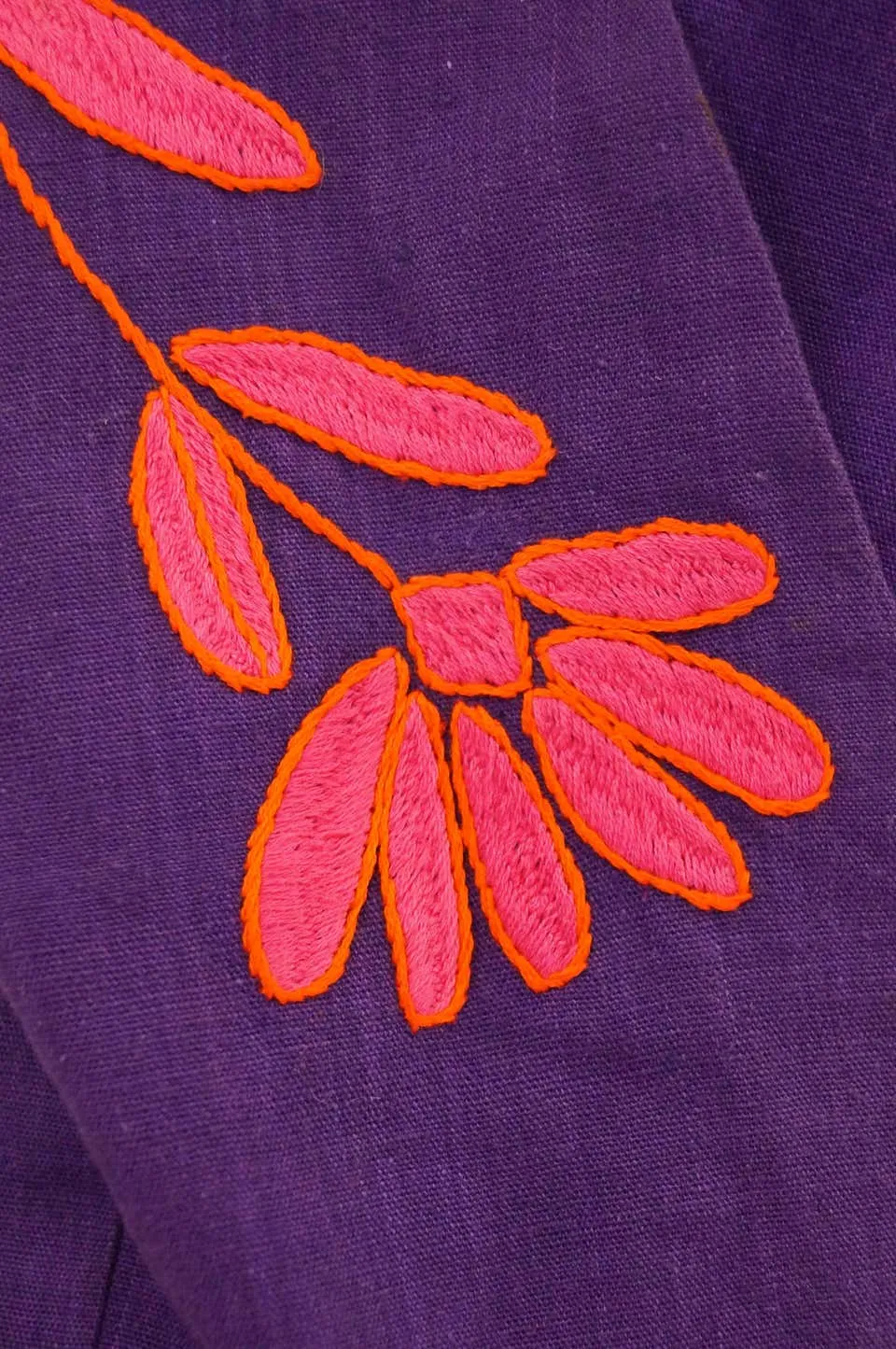 1960s Josefa Pink, Orange, and Purple Embroidered Mexican Shirt and Top