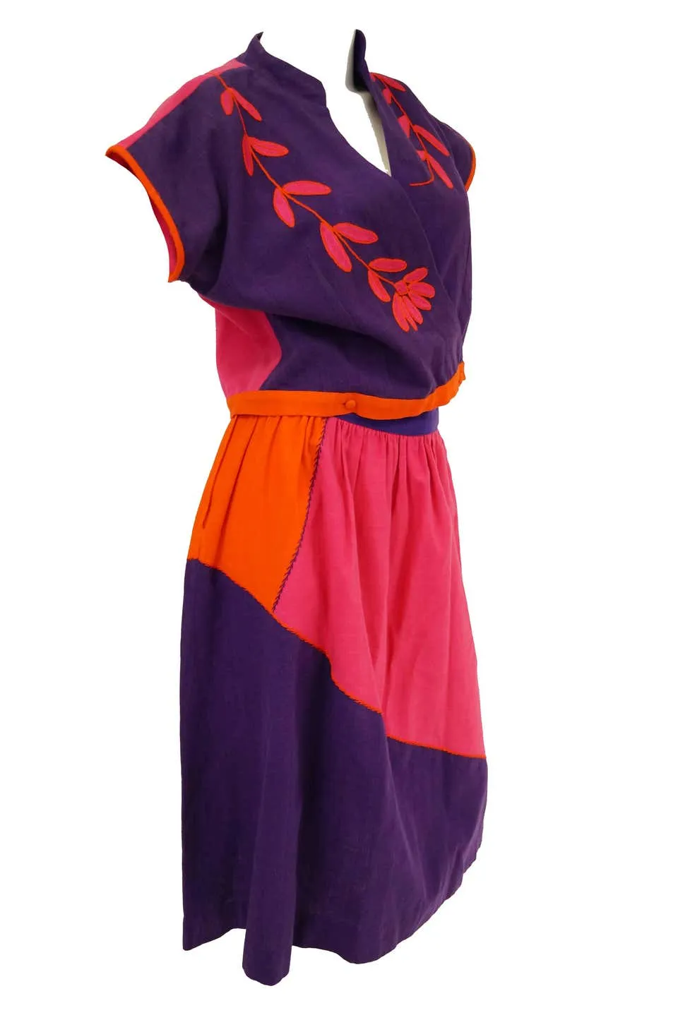 1960s Josefa Pink, Orange, and Purple Embroidered Mexican Shirt and Top