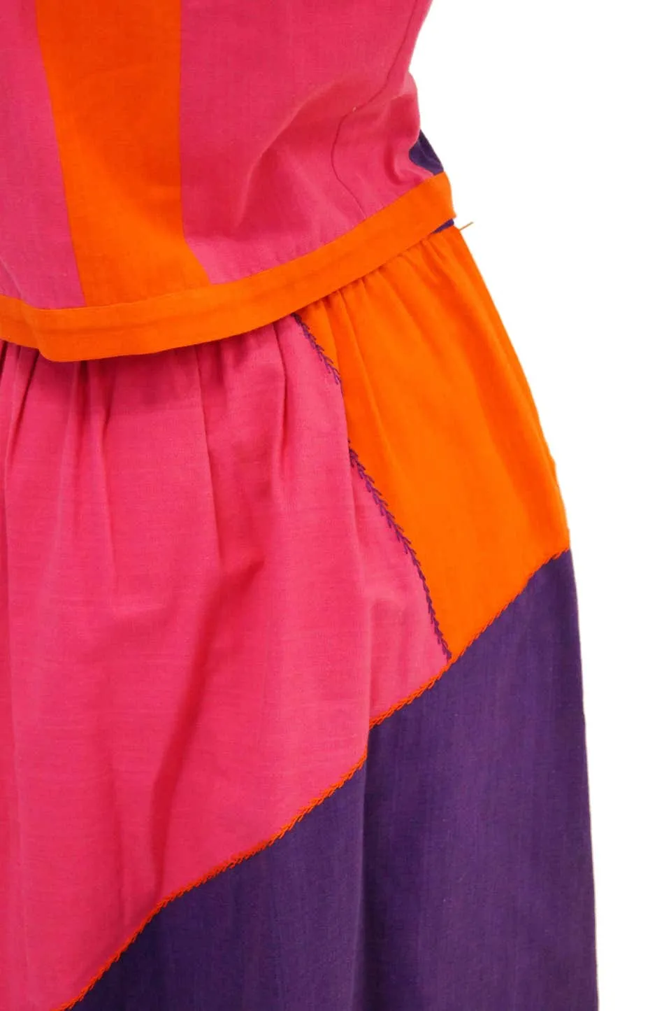 1960s Josefa Pink, Orange, and Purple Embroidered Mexican Shirt and Top