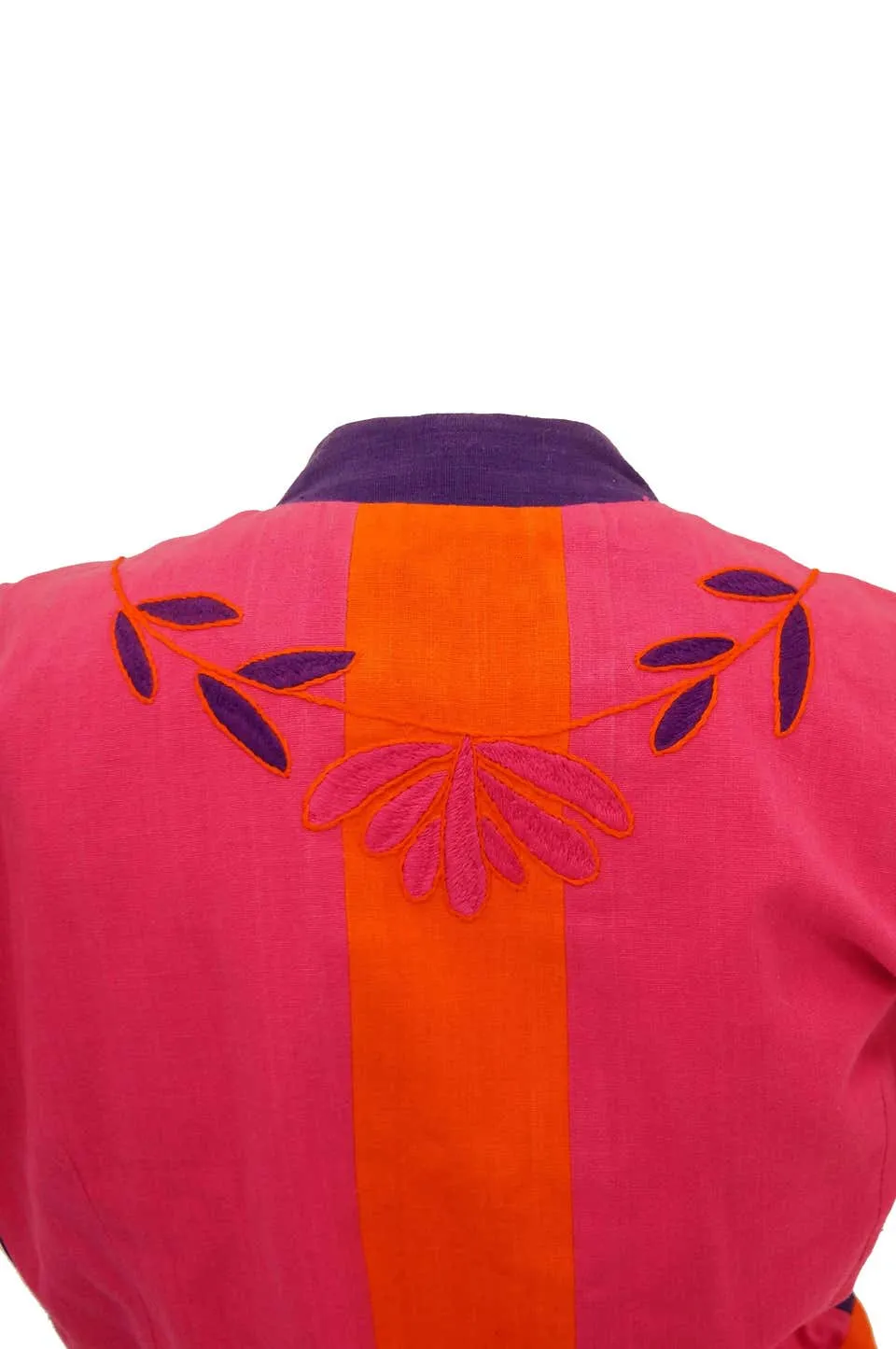 1960s Josefa Pink, Orange, and Purple Embroidered Mexican Shirt and Top