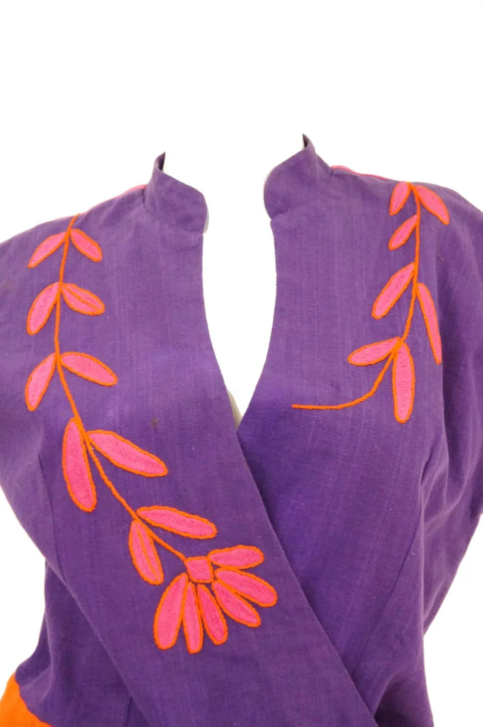 1960s Josefa Pink, Orange, and Purple Embroidered Mexican Shirt and Top