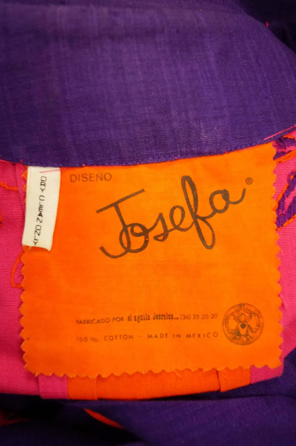 1960s Josefa Pink, Orange, and Purple Embroidered Mexican Shirt and Top