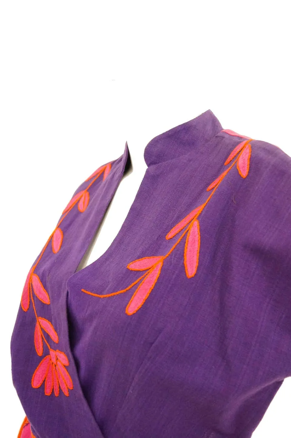 1960s Josefa Pink, Orange, and Purple Embroidered Mexican Shirt and Top