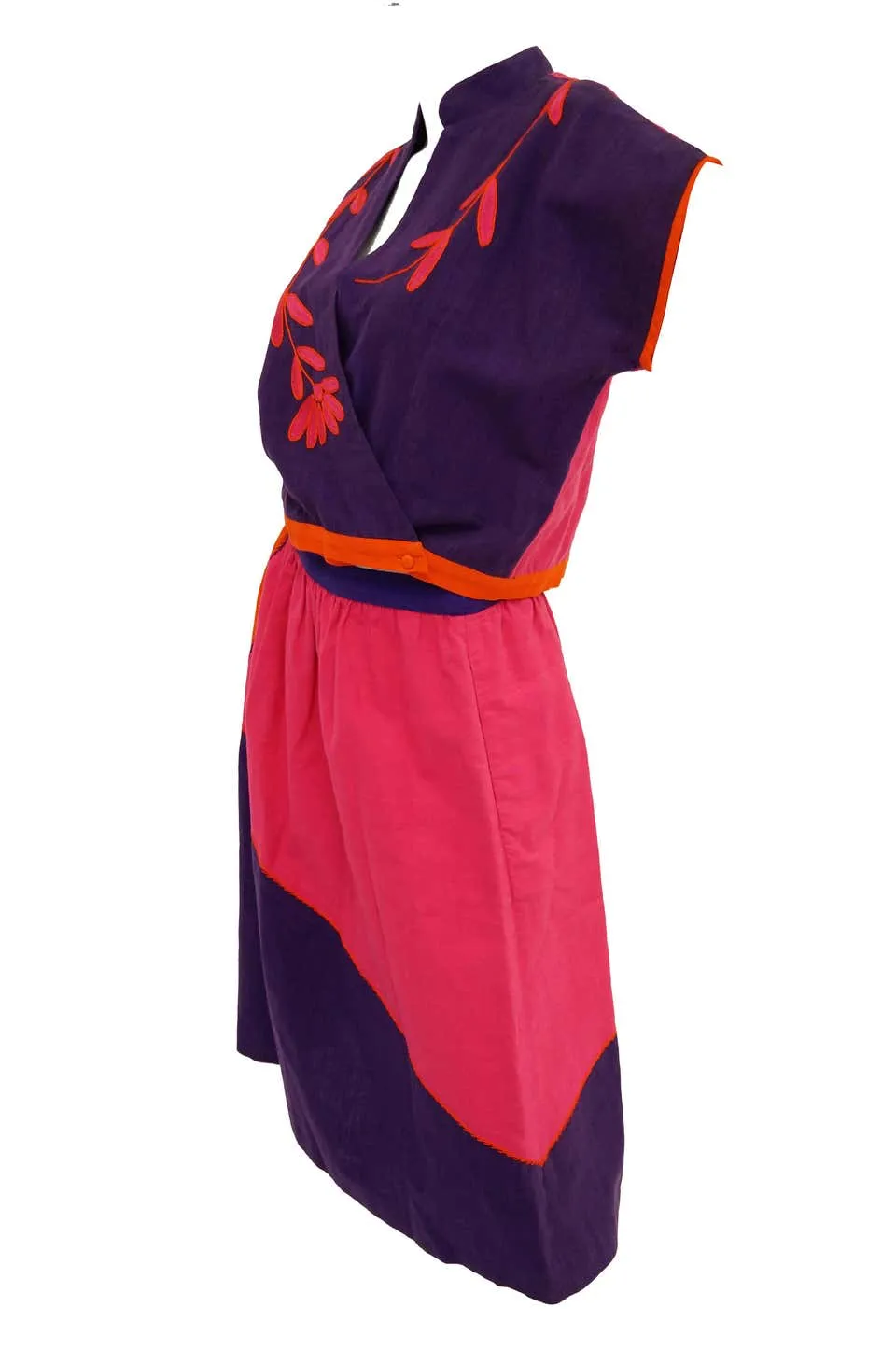 1960s Josefa Pink, Orange, and Purple Embroidered Mexican Shirt and Top