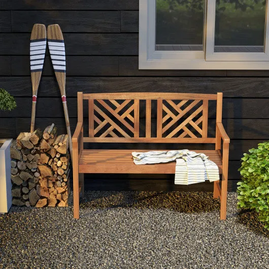 2-Person Wood Outdoor Bench with Cozy Armrest and Backrest