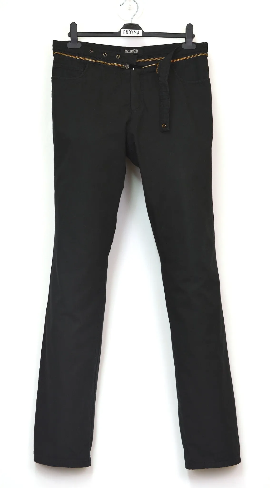 2002 Black Double Cotton Jeans with Deconstructed Zip Waistband