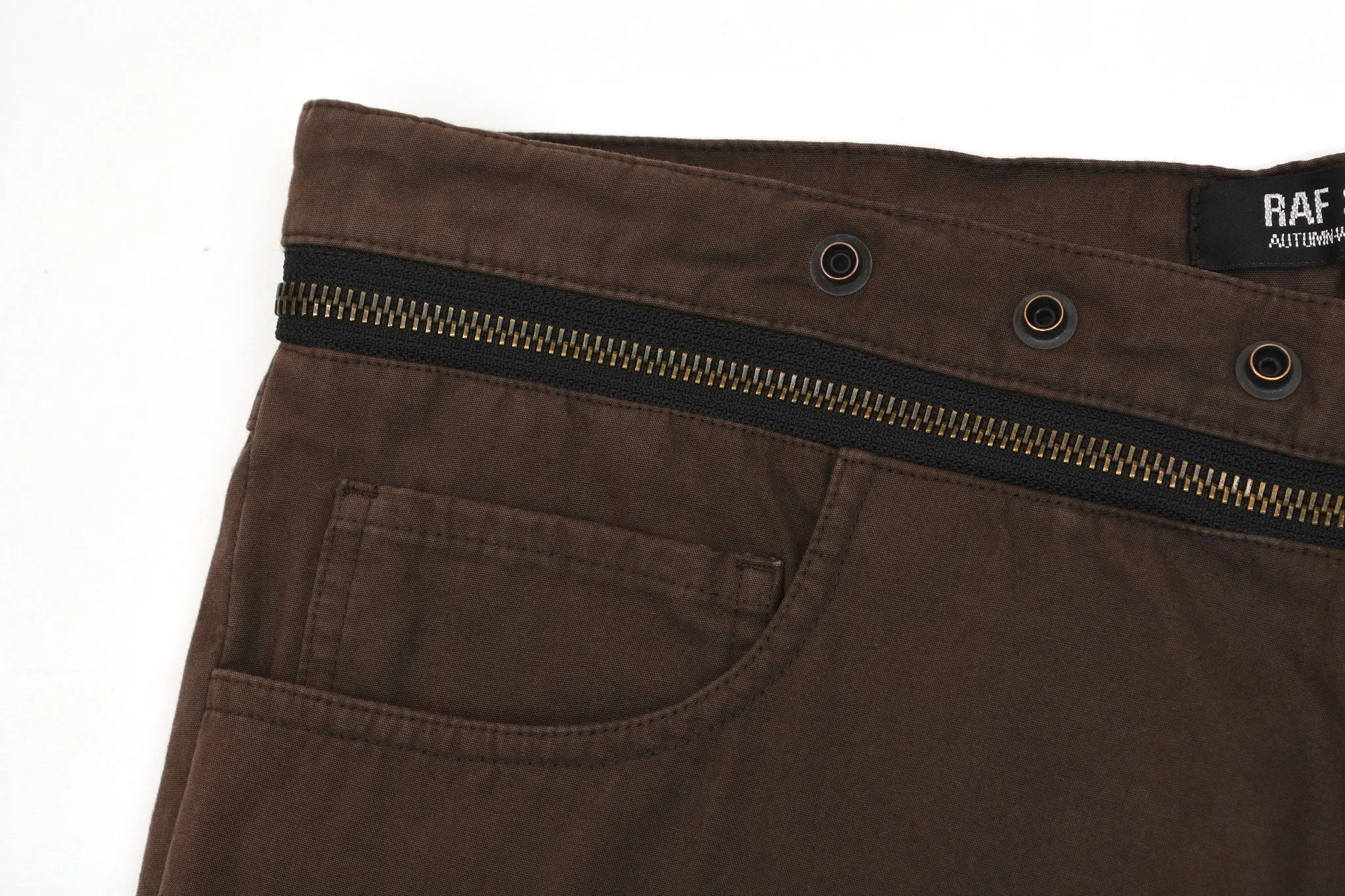 2002 Brown Double Cotton Jeans with Deconstructed Zip Waistband