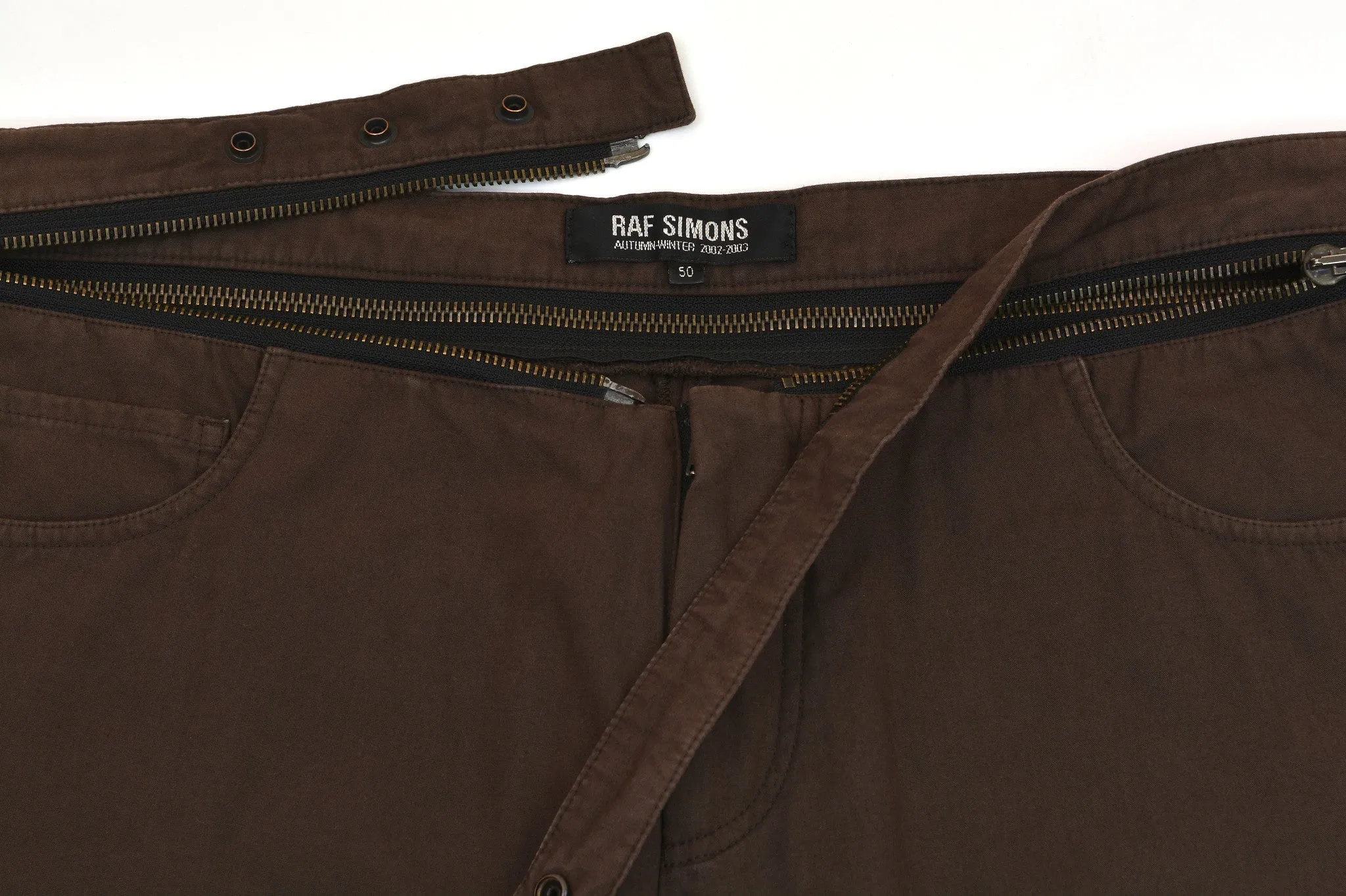 2002 Brown Double Cotton Jeans with Deconstructed Zip Waistband