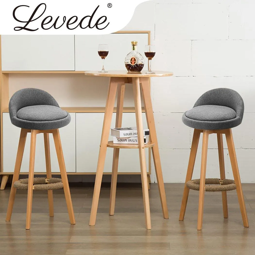 2x Levede Fabric Swivel Bar Stool Kitchen Stool Dining Chair Barstools Grey