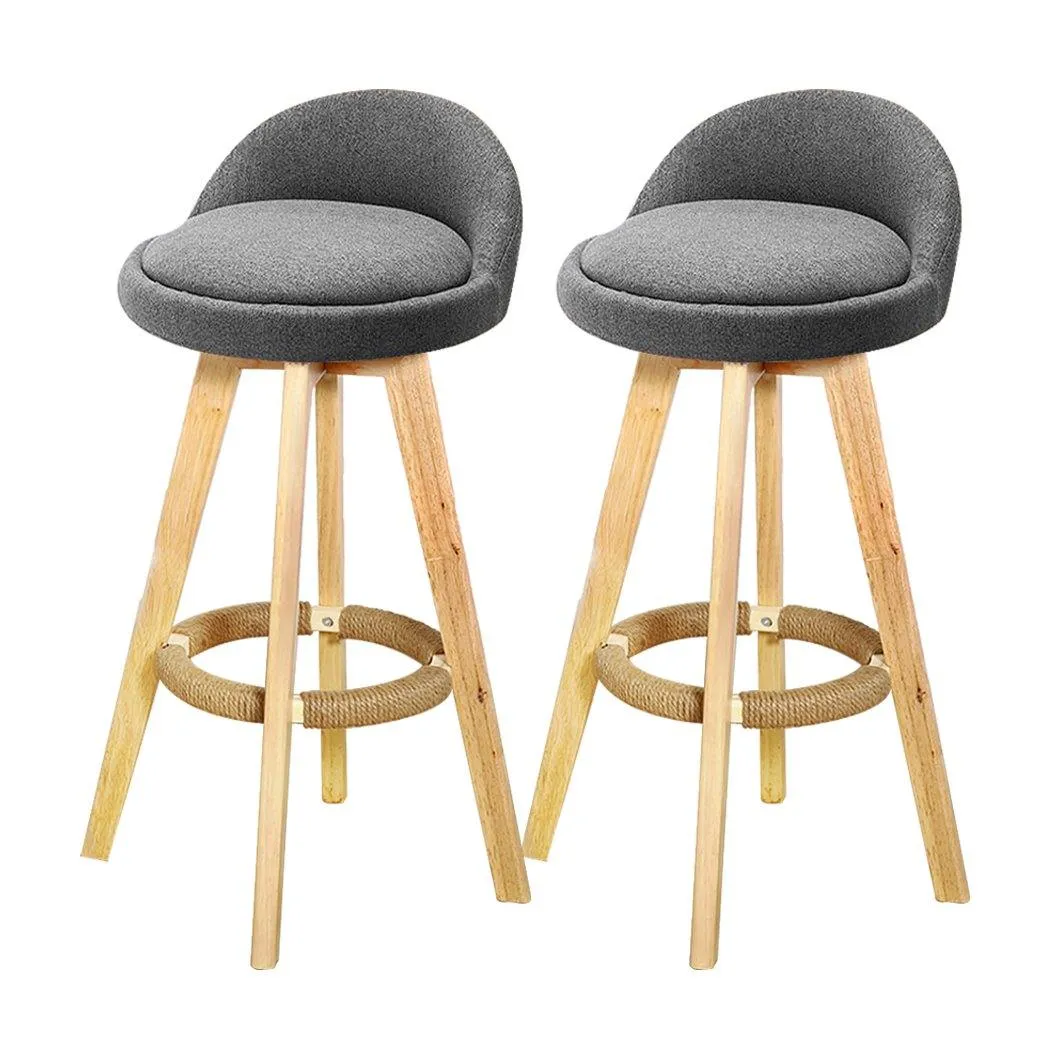 2x Levede Fabric Swivel Bar Stool Kitchen Stool Dining Chair Barstools Grey