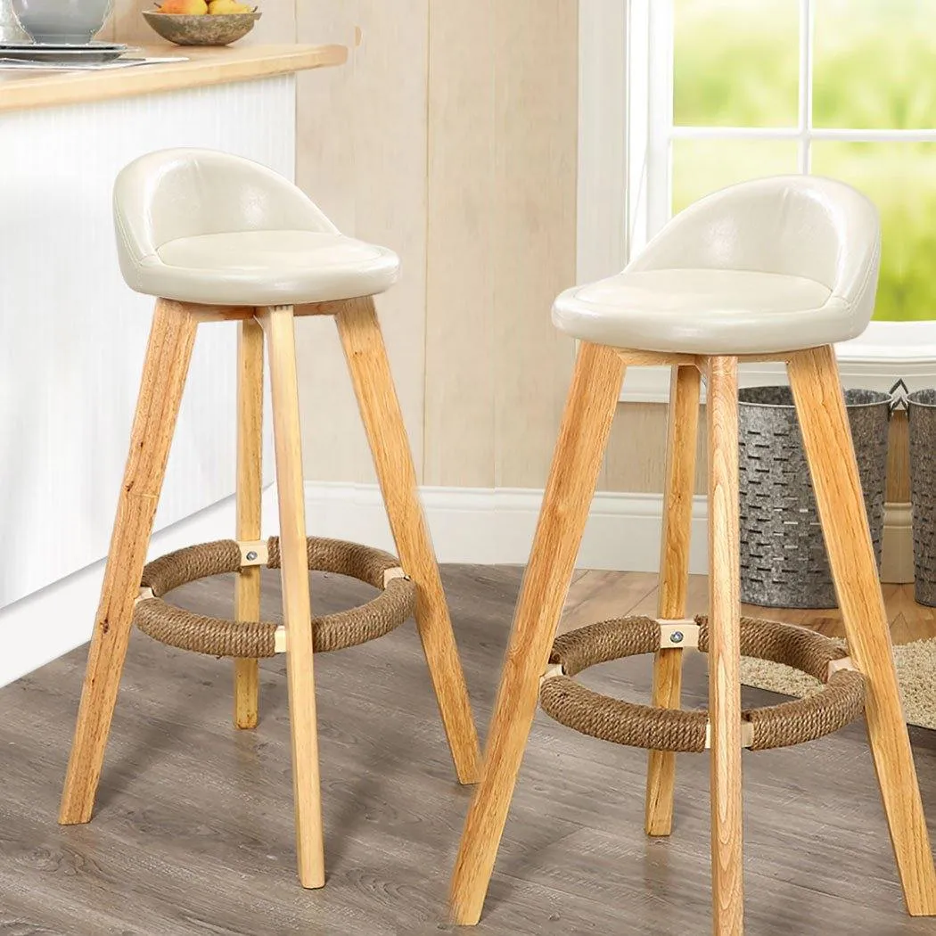 2x Levede Leather Swivel Bar Stool Kitchen Stool Dining Chair Barstools Cream