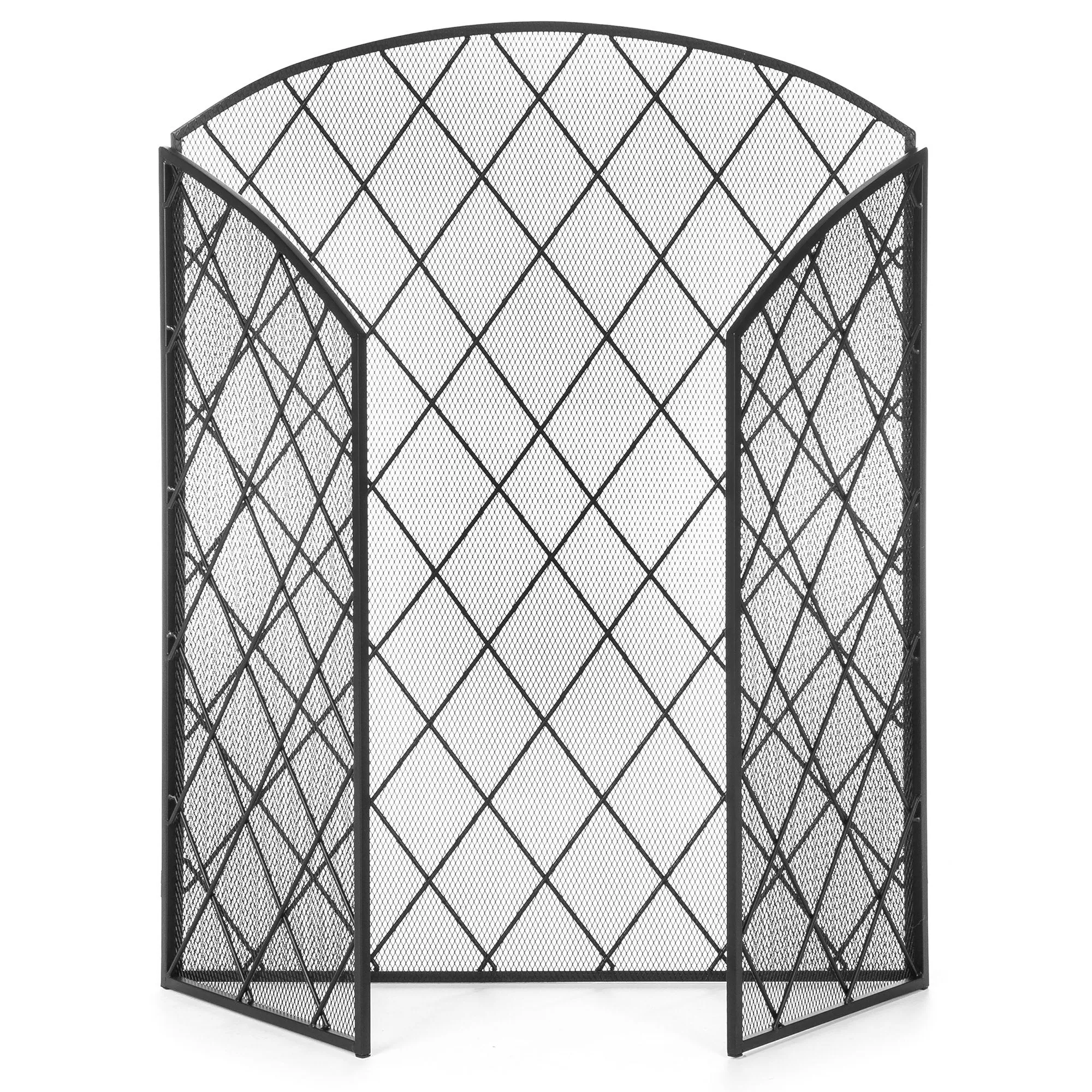 3-Panel 50x30in Wrought Iron Mesh Fireplace Screen Spark Guard Gate