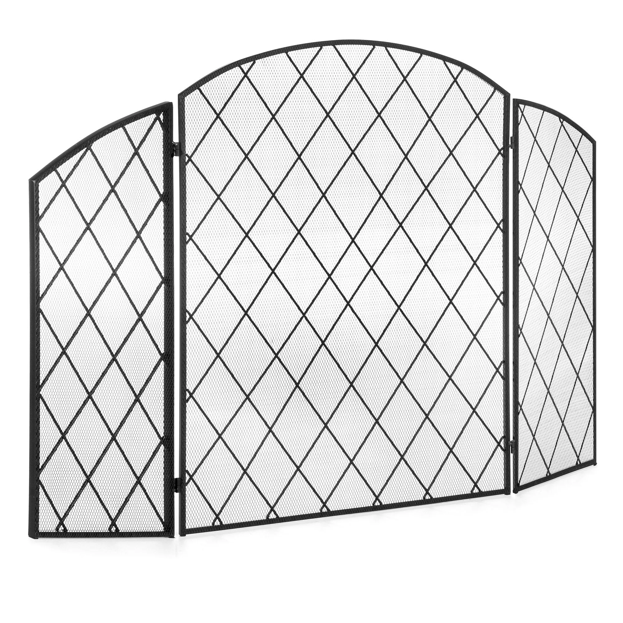 3-Panel 50x30in Wrought Iron Mesh Fireplace Screen Spark Guard Gate