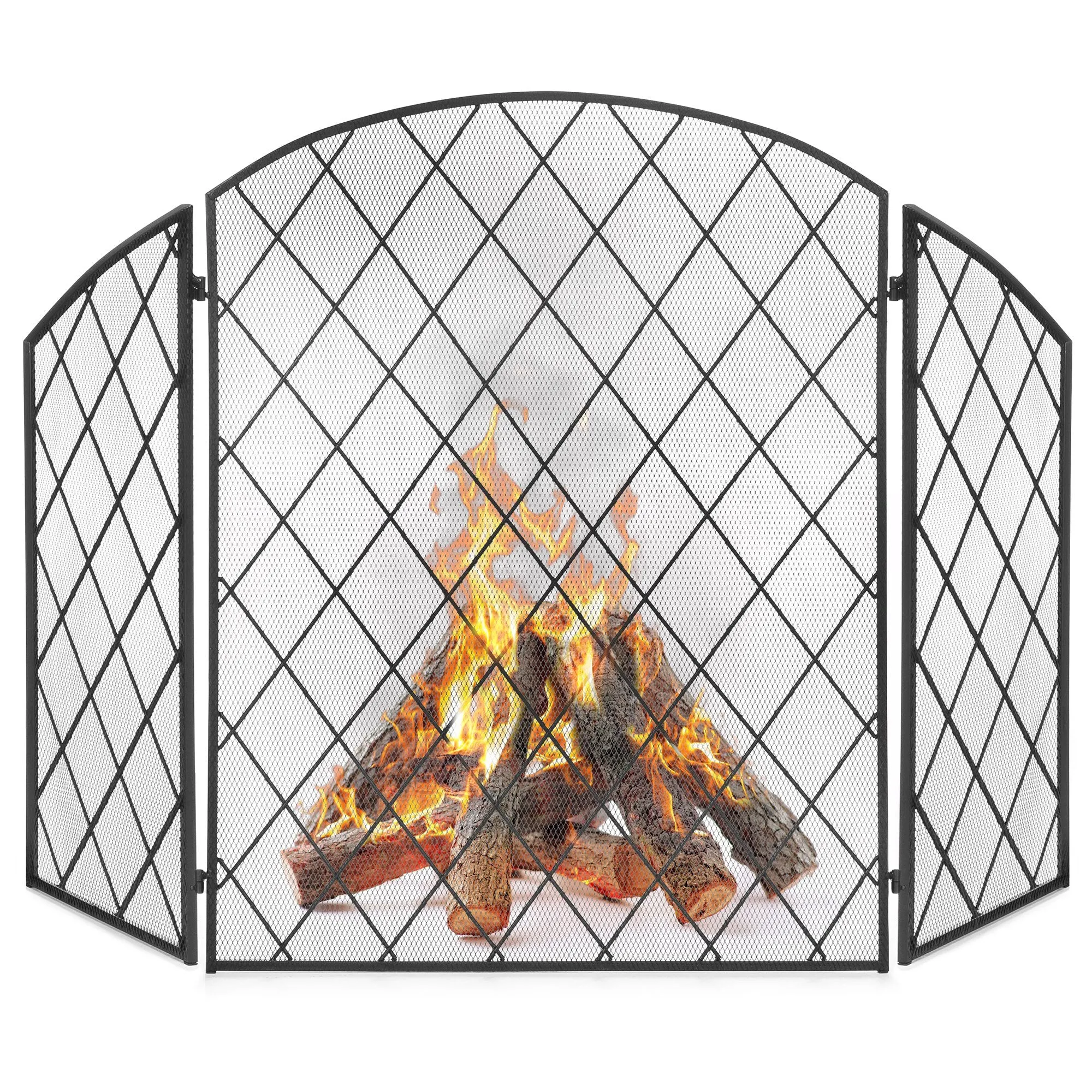 3-Panel 50x30in Wrought Iron Mesh Fireplace Screen Spark Guard Gate