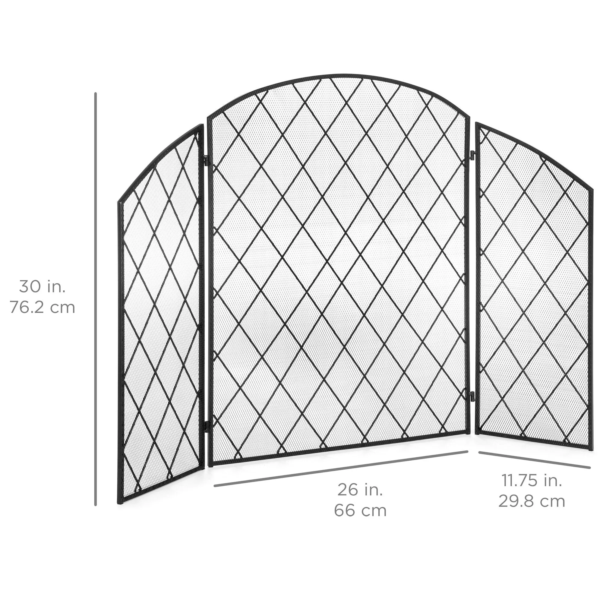 3-Panel 50x30in Wrought Iron Mesh Fireplace Screen Spark Guard Gate