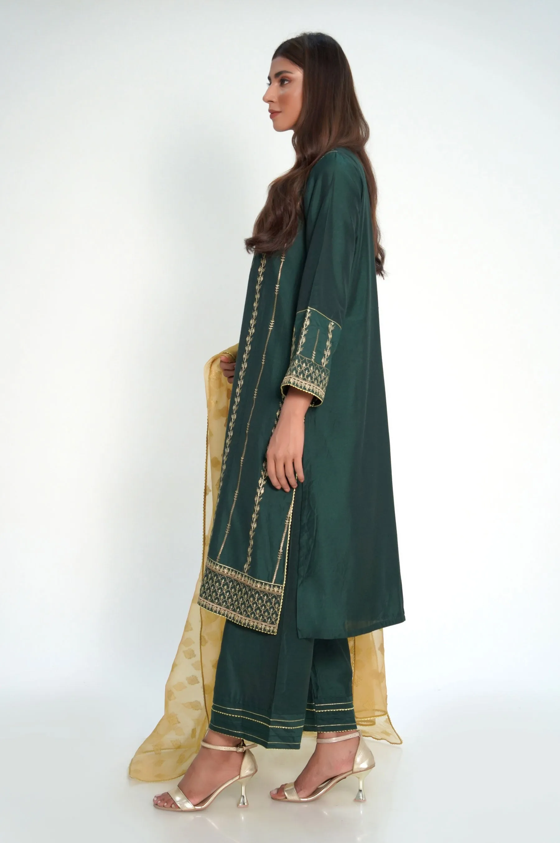 3 Pieces Unstitched Embroidered Cotton Silk Suit