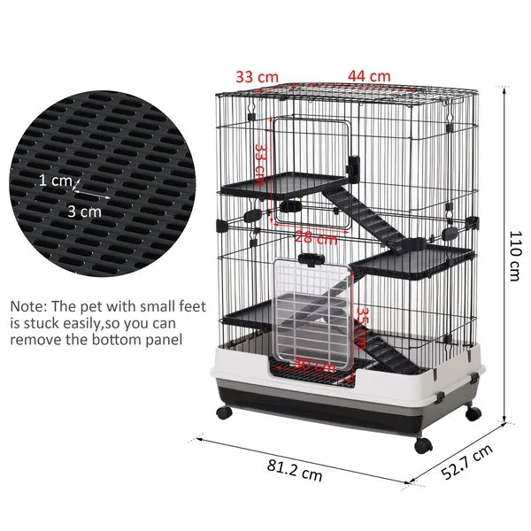 3-Tier Indoor Hutch, Metal Wire Cage For Guinea Pigs & Other Small Animals - Black/White