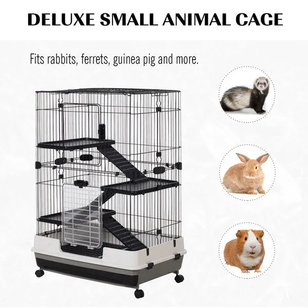 3-Tier Indoor Hutch, Metal Wire Cage For Guinea Pigs & Other Small Animals - Black/White