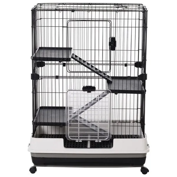 3-Tier Indoor Hutch, Metal Wire Cage For Guinea Pigs & Other Small Animals - Black/White