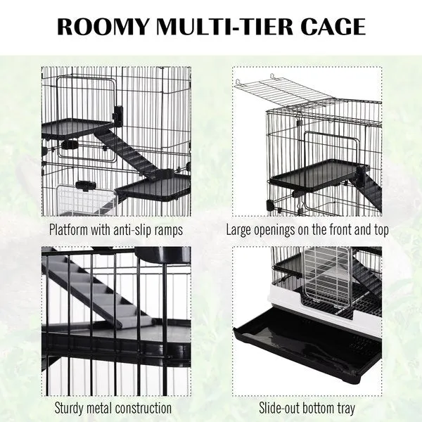 3-Tier Indoor Hutch, Metal Wire Cage For Guinea Pigs & Other Small Animals - Black/White