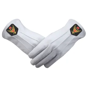 33rd Degree Scottish Rite Gloves - White Leather With Gold Emblem