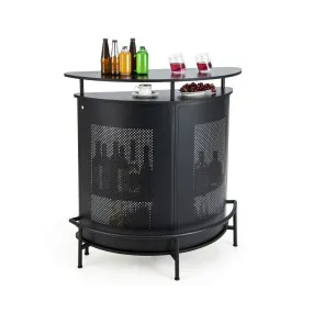 4-Tier Bar Table with Storage Shelves and 3 Stemware Holders-Black