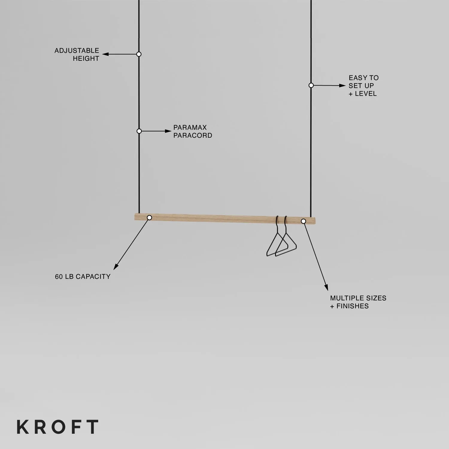 40" Hanging Clothes Rack with Metal Rail