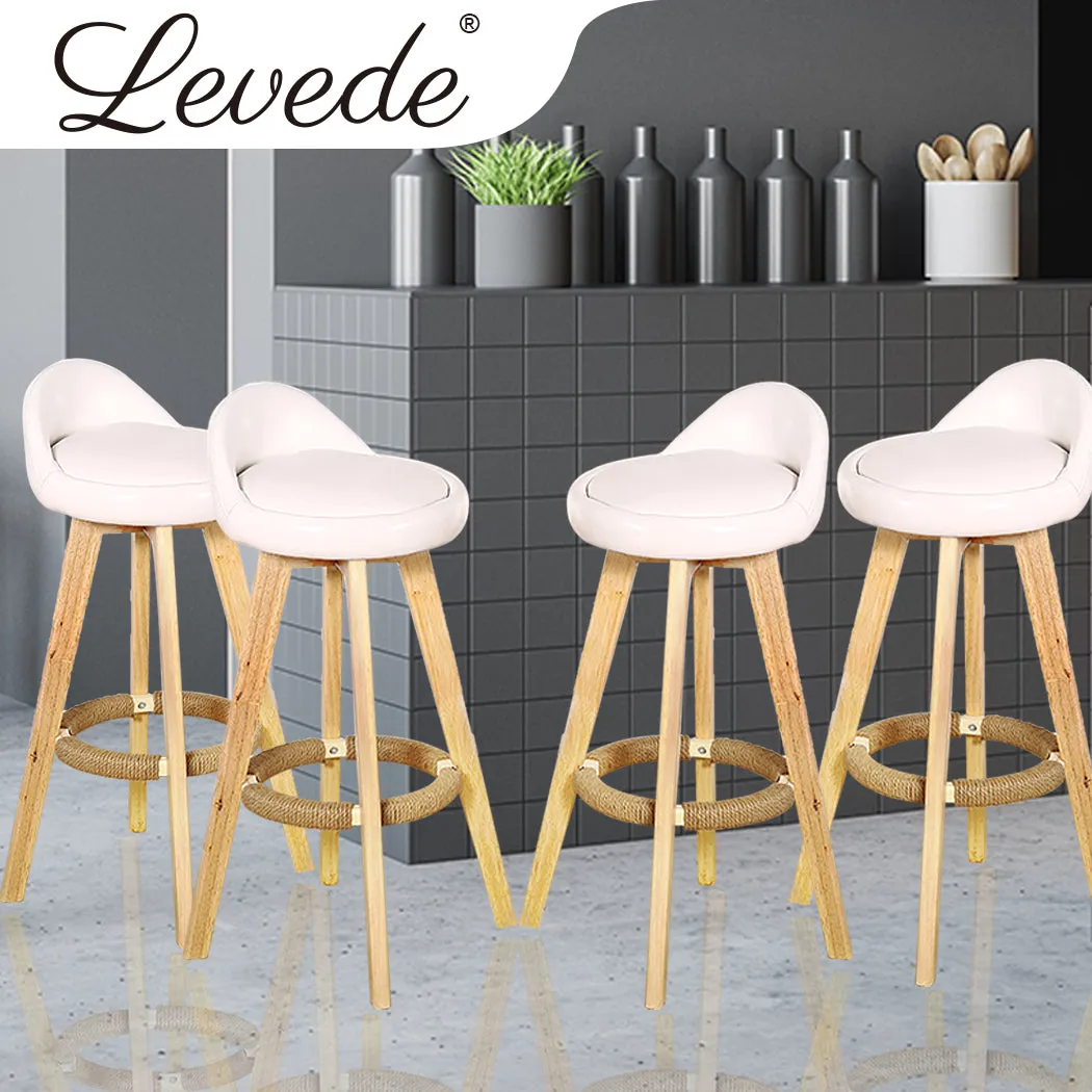 4x Levede Leather Swivel Bar Stool Kitchen Stool Dining Chair Barstools Cream