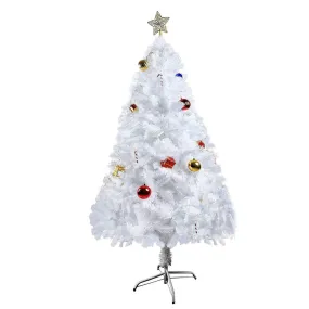 5' Artificial Christmas Tree White Small Fake Xmas Tree Realistic Pine Trees with Solid Metal Stand, 450 Tips