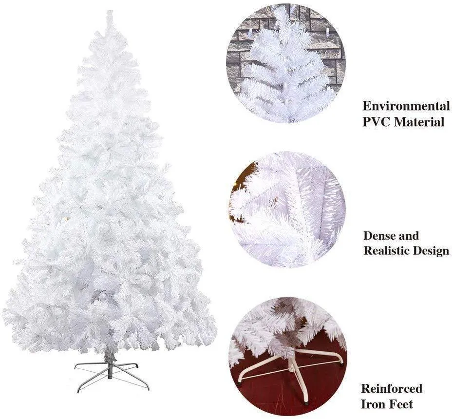 8' High Christmas Tree 1500 Tips Decorate Pine Tree W/ Metal Legs, White