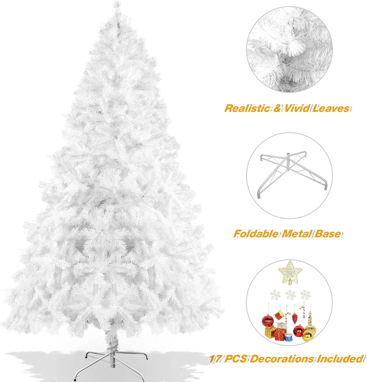 8' High Christmas Tree 1500 Tips Decorate Pine Tree W/ Metal Legs, White