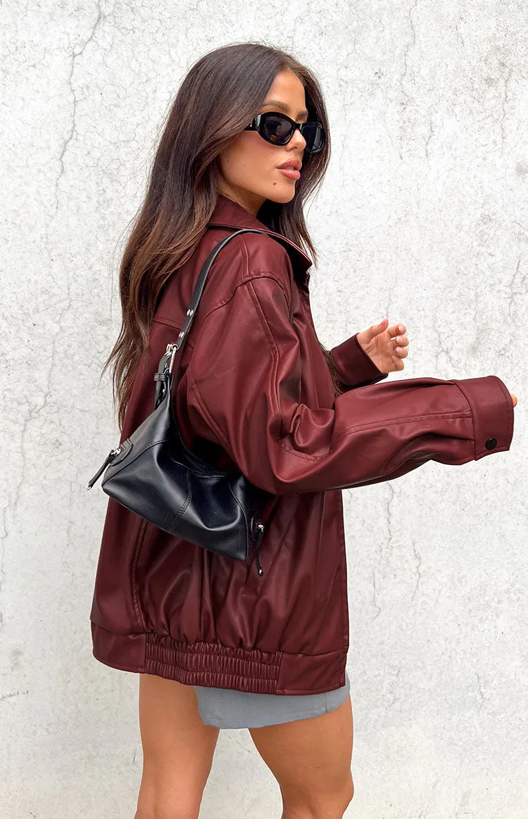 Abbi PU Red Bomber Jacket