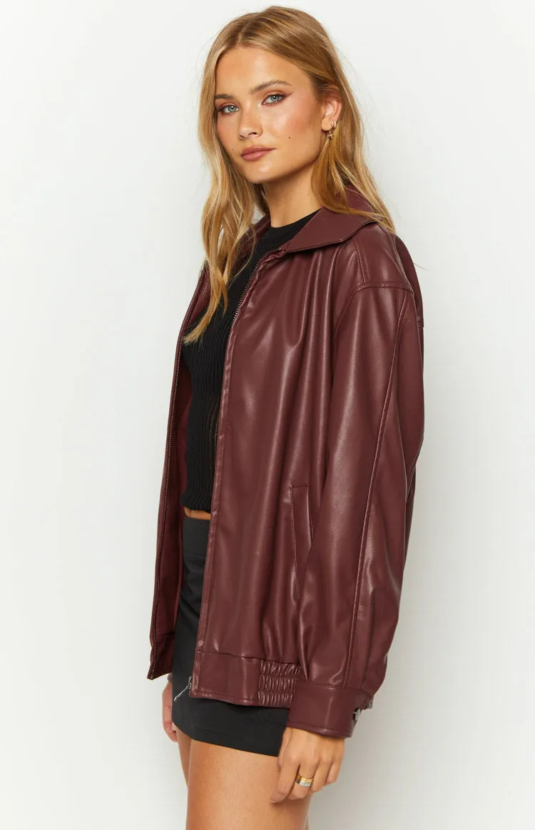 Abbi PU Red Bomber Jacket