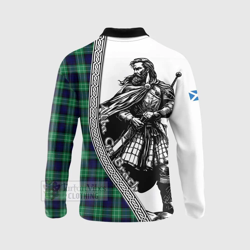 Abercrombie Tartan Clan Crest Long Sleeve Polo Shirt with Highlander Warrior Celtic Style