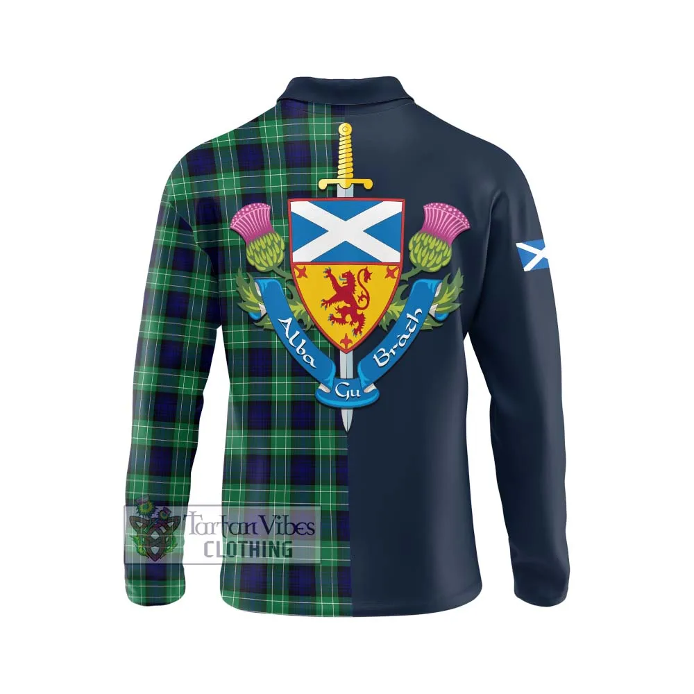 Abercrombie Tartan Long Sleeve Polo Shirt Alba with Scottish Lion Royal Arm Half Style