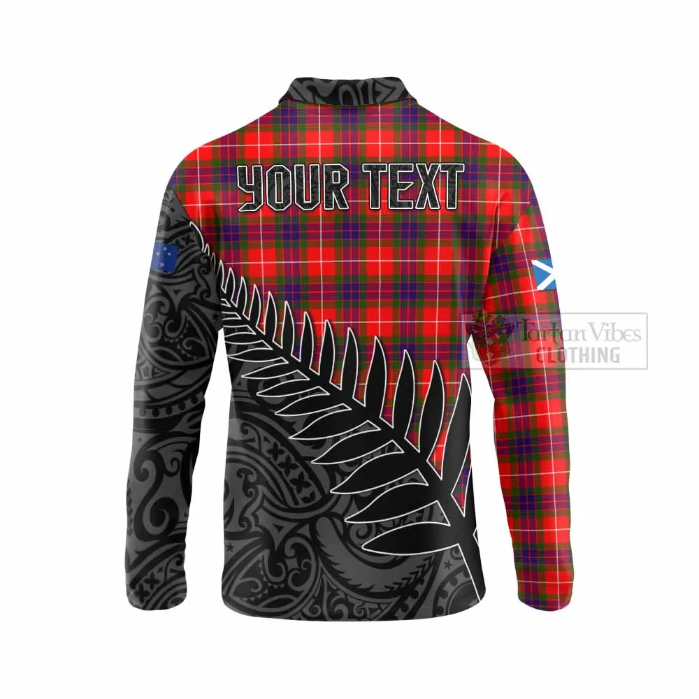 Abernethy Crest Tartan Long Sleeve Polo Shirt with New Zealand Silver Fern Half Style