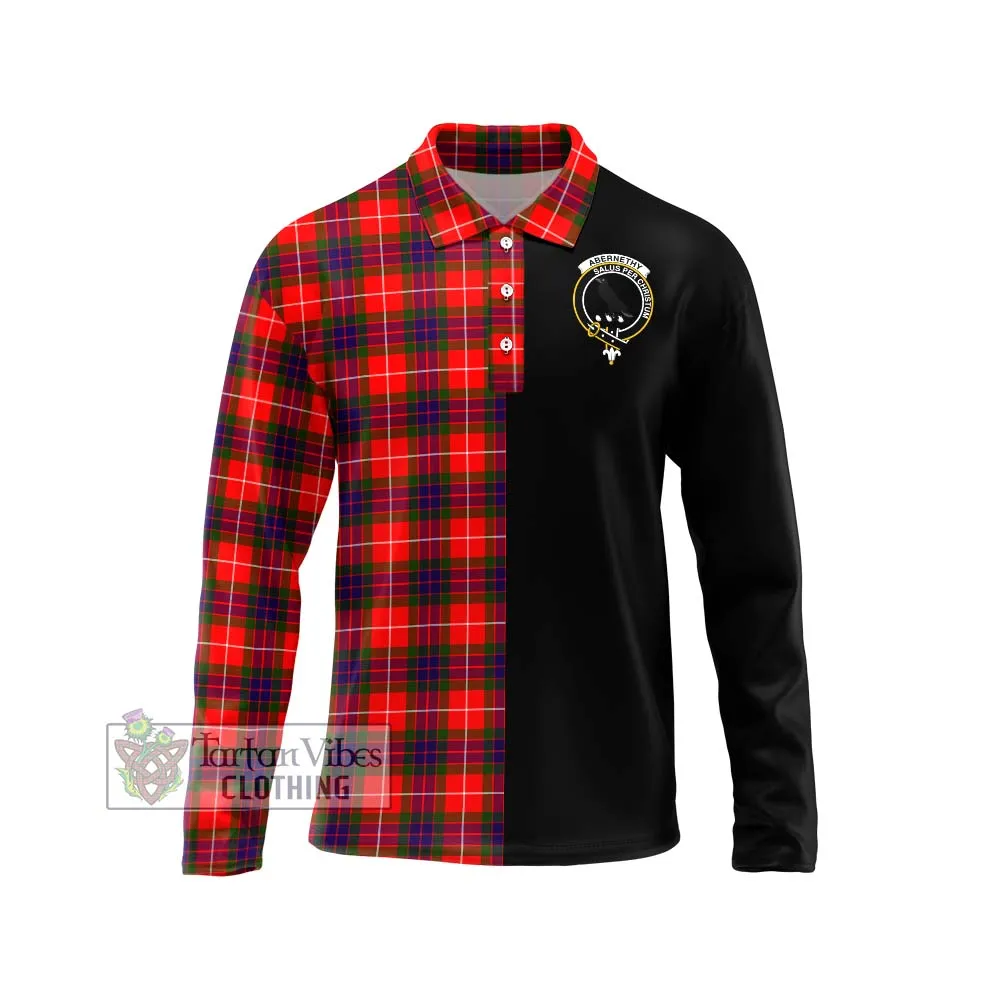 Abernethy Tartan Long Sleeve Polo Shirt with Family Crest and Half Of Me Style