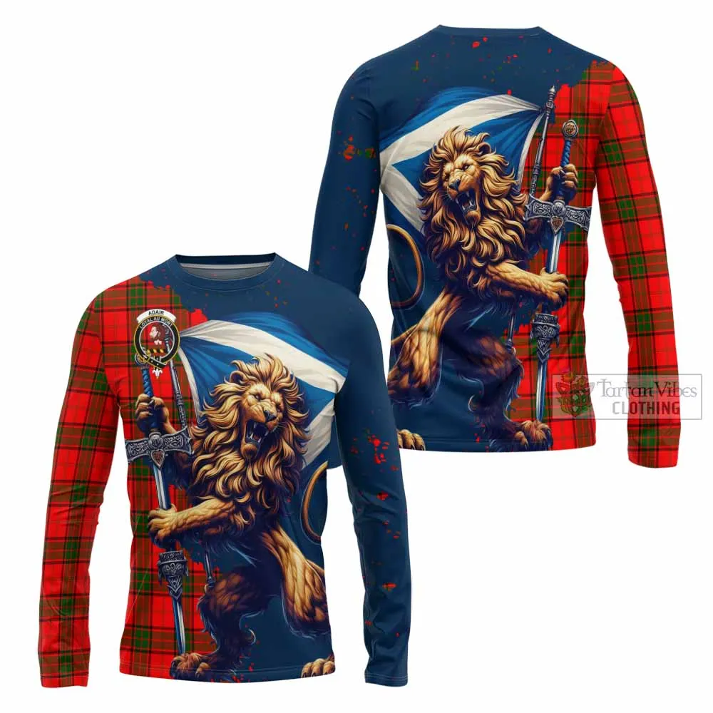 Adair Tartan Family Crest Long Sleeve T-Shirt with Scottish Majestic Lion